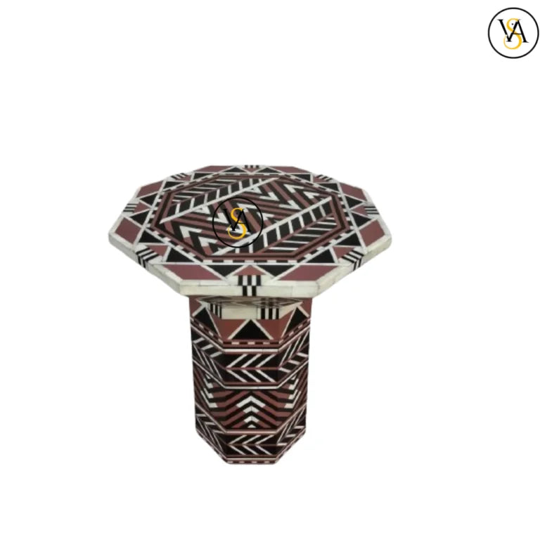 Bone Inlay Round Stool Unique Stool | Handmade Chair, Hand Carved Seat | Walnut Stool | Chair for Living Room| Bar Stool