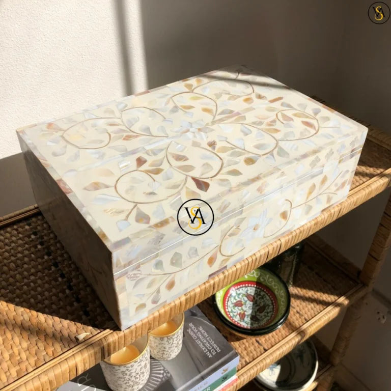 Mother Of Pearl Inlay Box White Floral Pattern | Storage Box
