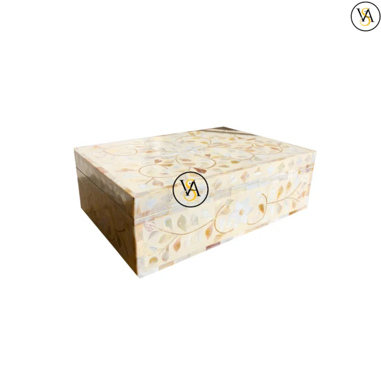 Mother Of Pearl Inlay Box White Floral Pattern | Storage Box