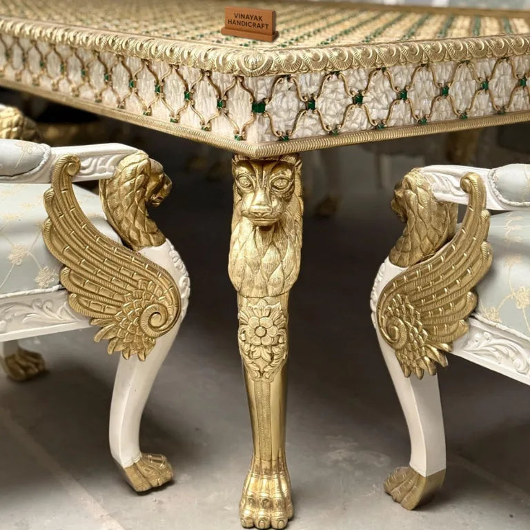 Handcrafted Maharaja’s Mother of Pearl Dining Set | Luxury Dining Table with Chairs