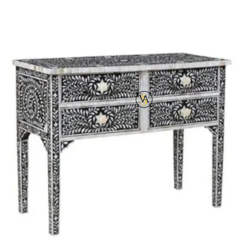 Black Mother of Pearl Inlay Console Table | Pearl Inlay Desk