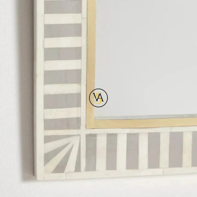 Close-up of Luxury Bone Inlay Mirror Waterfall Design – Handmade Bone Inlay Dressing Mirror Detailing