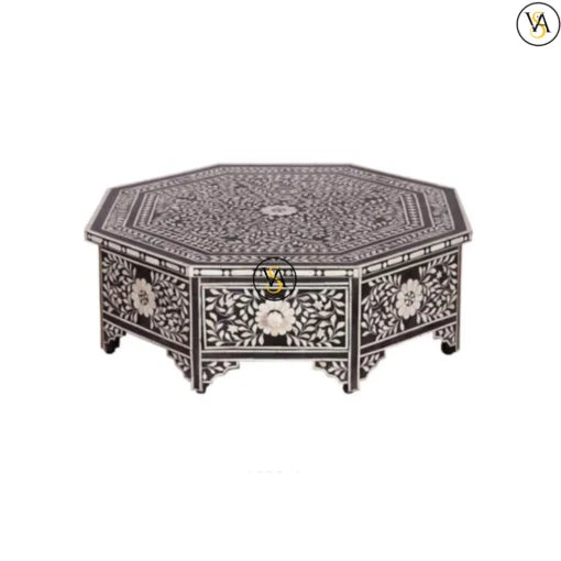 Decorative octagonal Coffee table with floral patterns on a white background
