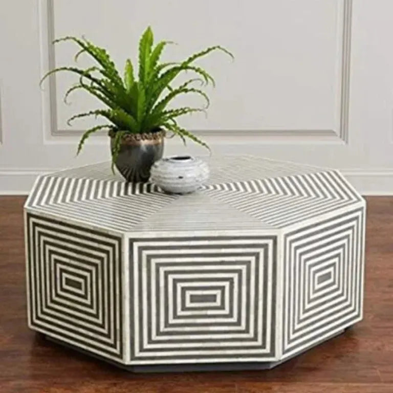 Black & White Bone Inlay Coffee Table close-up view