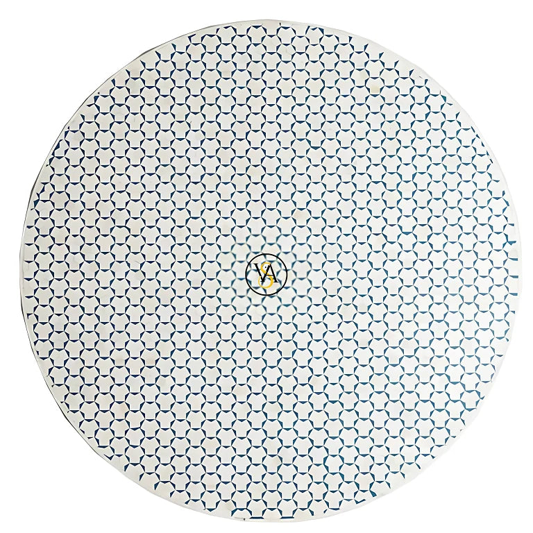 Top view of Blue Targua patterned round coffee table