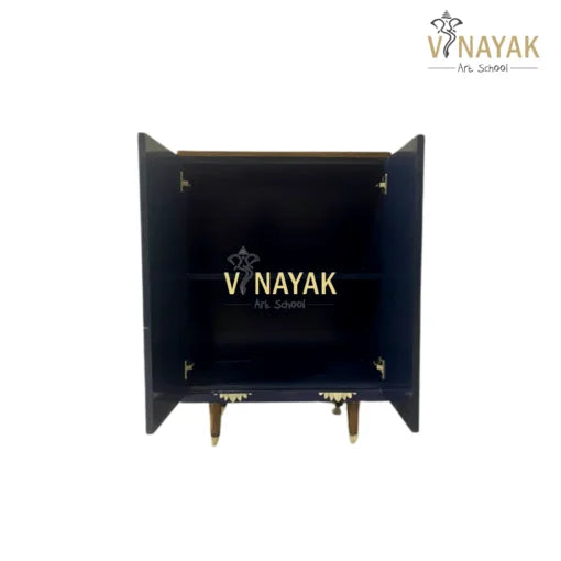 Bone Inlay Black Storage Cabinet with Fully Open Doors