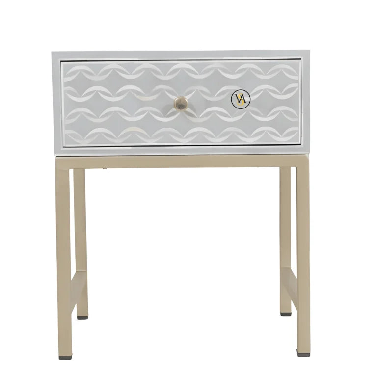 Front View of Bone Inlay 1-Drawer Bedside Table