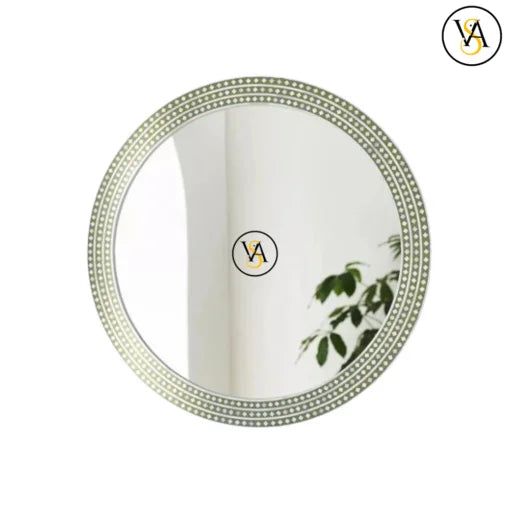Green bone inlay mirror with decorative frame on a white background