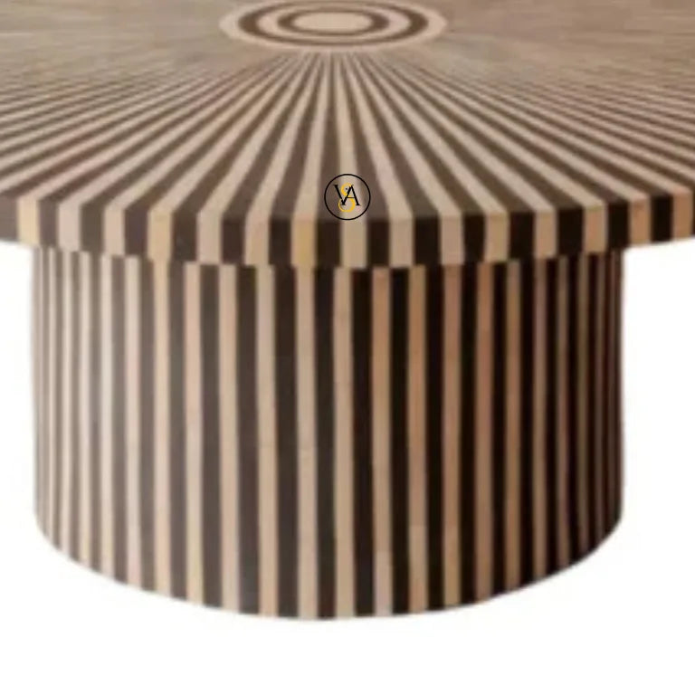 Bone Inlay Strip Design Center Table Close-Up
