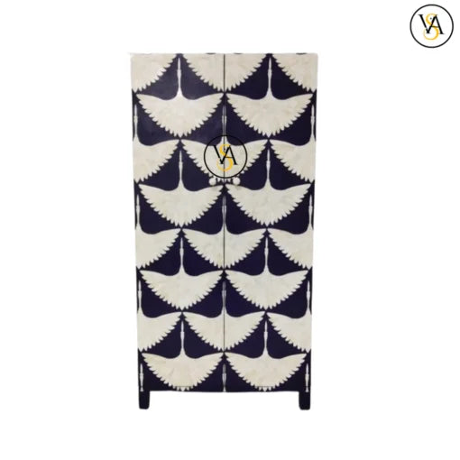 Elegant navy and white bone inlay almirah - closed front view