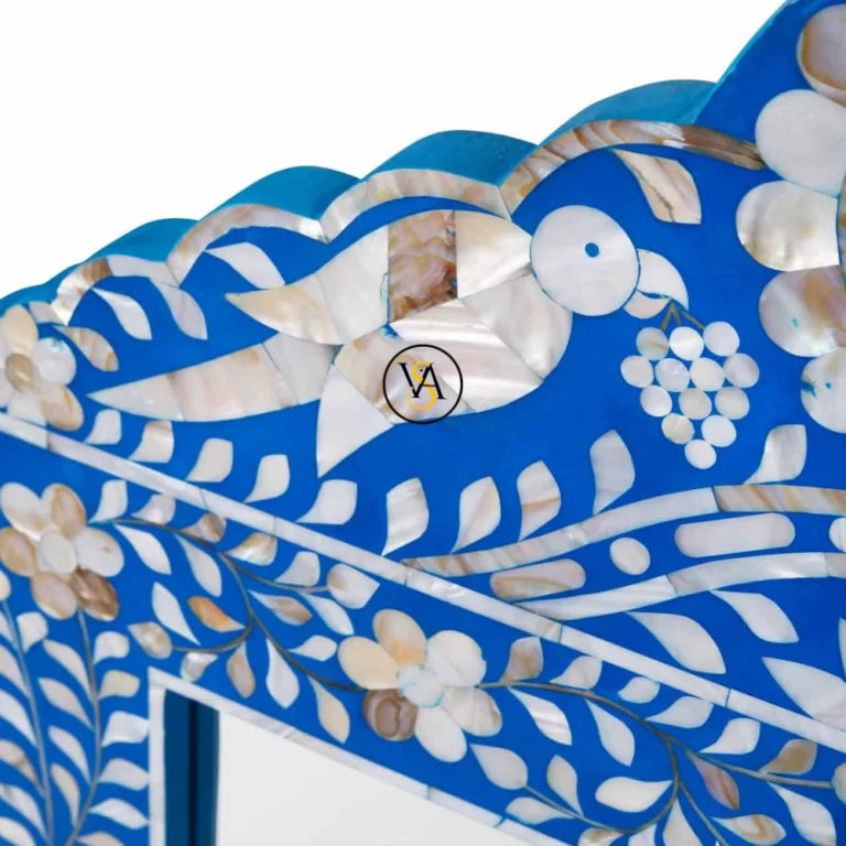 Handmade Blue Bone Inlay Parrot Design Mirror Frame