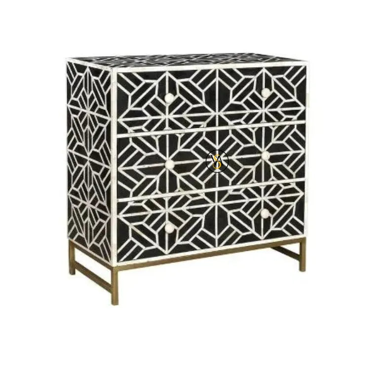 Luxury Bone Inlay Chest of Drawer with Geometric Pattern