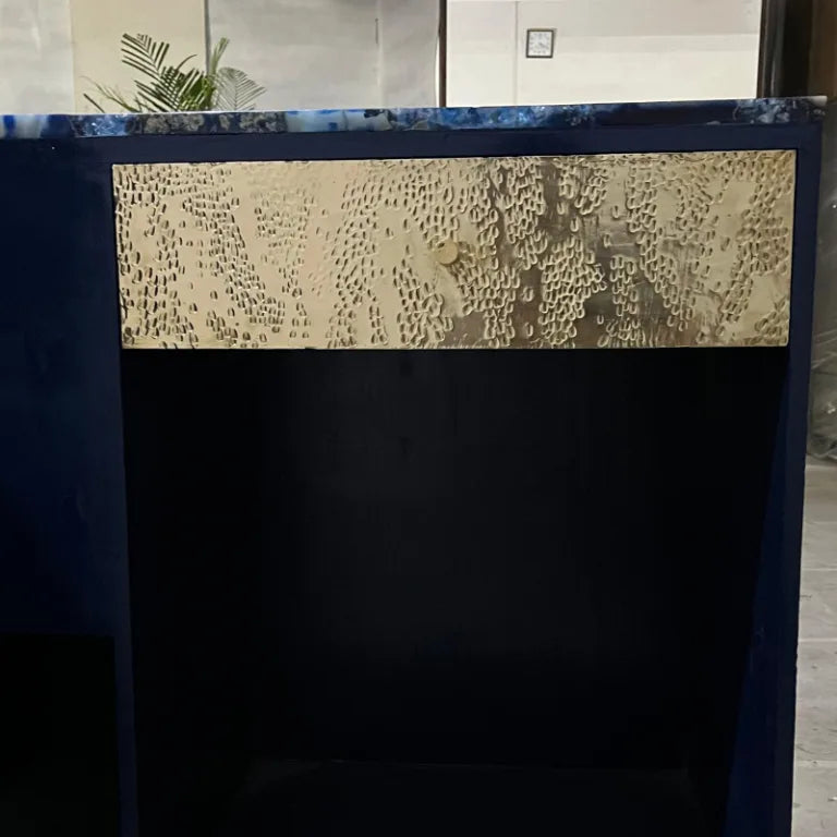 Back view of Luxury Brass Peacock Bar Cabinet with brass embossed detailing