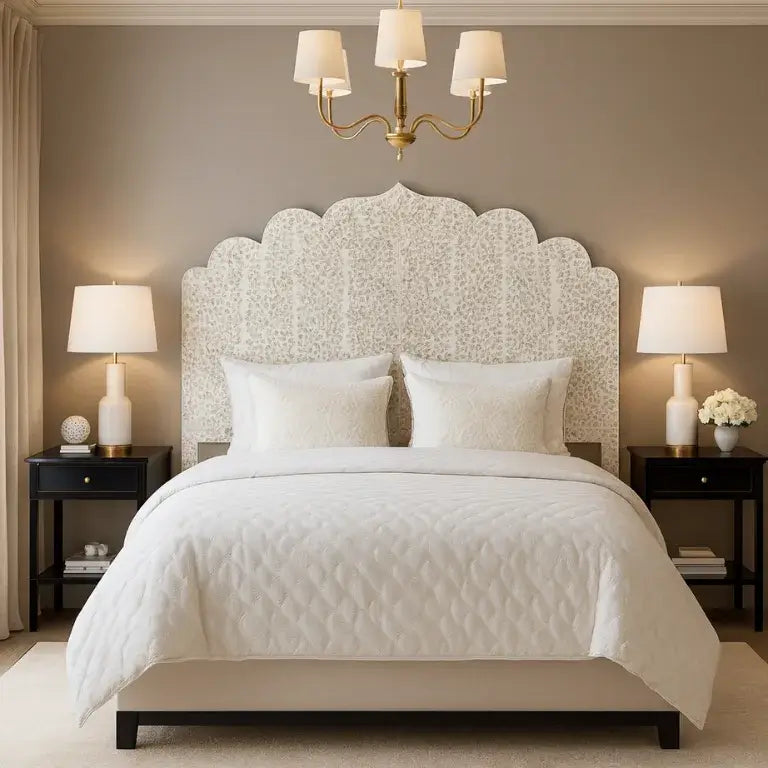 Mother of Pearl Inlay Headboard - Luxury Handmade White Design