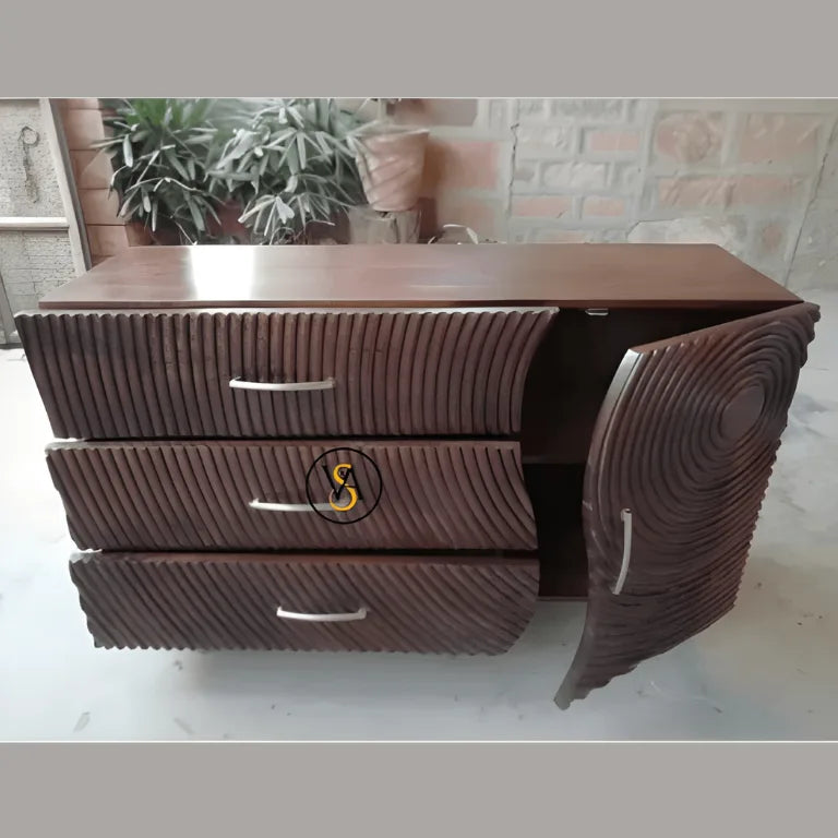 Mango Wood Sideboard – Drawer and Door Open View