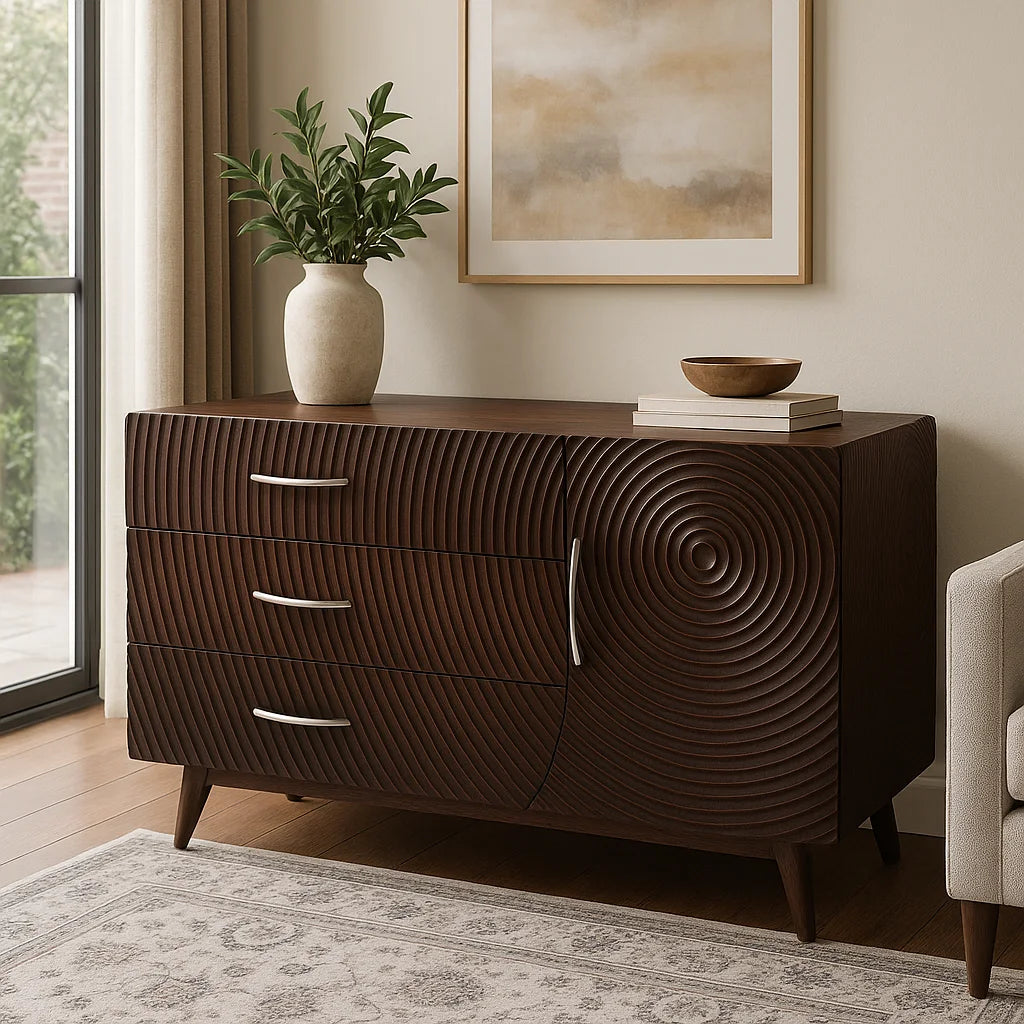 Designer Mango Wood Sideboard in Walnut Finish – Angled View