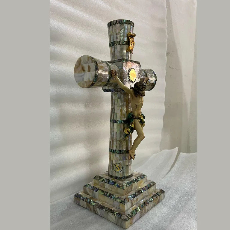 Mother-of-Pearl Cross with Jesus – Side Angle View