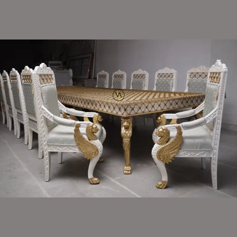 Mother of Pearl Inlay Premium Dining Table Set – Luxury Dining Table with Chairs