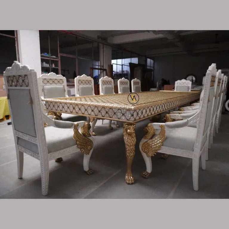 Mother of Pearl Inlay Premium Dining Table Set – Luxury Dining Table with Chairs