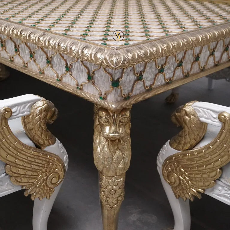 Mother of Pearl Inlay Premium Dining Table Set – Luxury Dining Table with Chairs