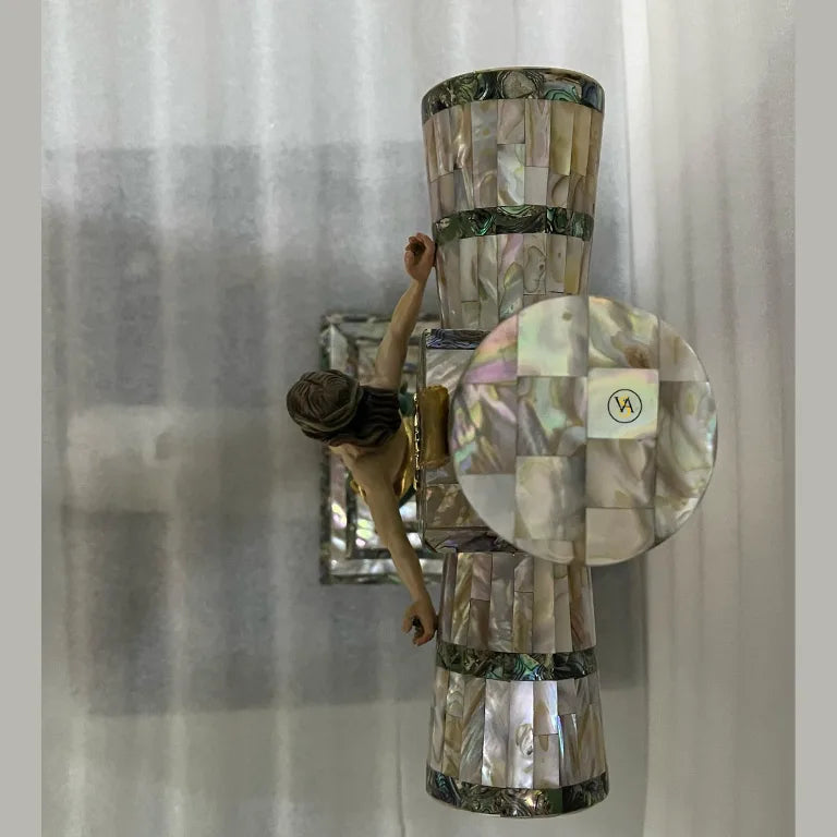 Top View of Mother-of-Pearl Jesus Cross with Paua Shell Inlay