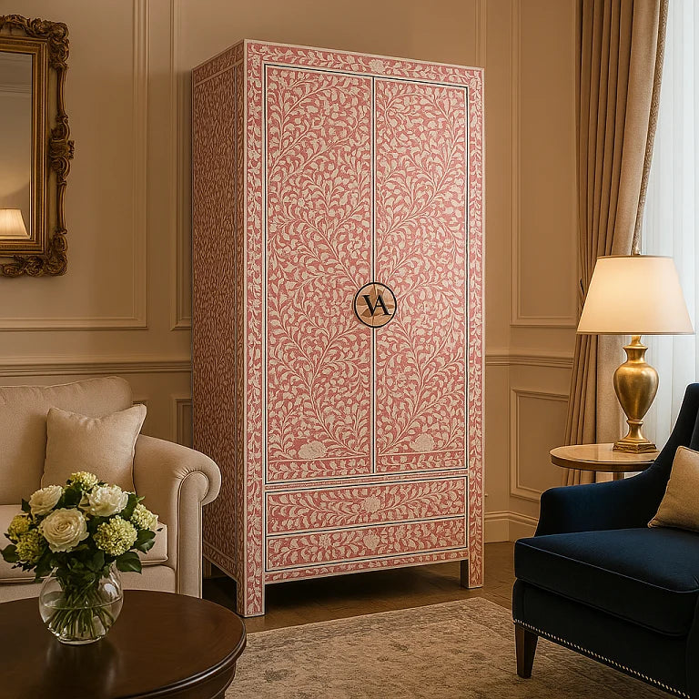 Pink Bone Inlay Armoire – Luxury Living Room Display