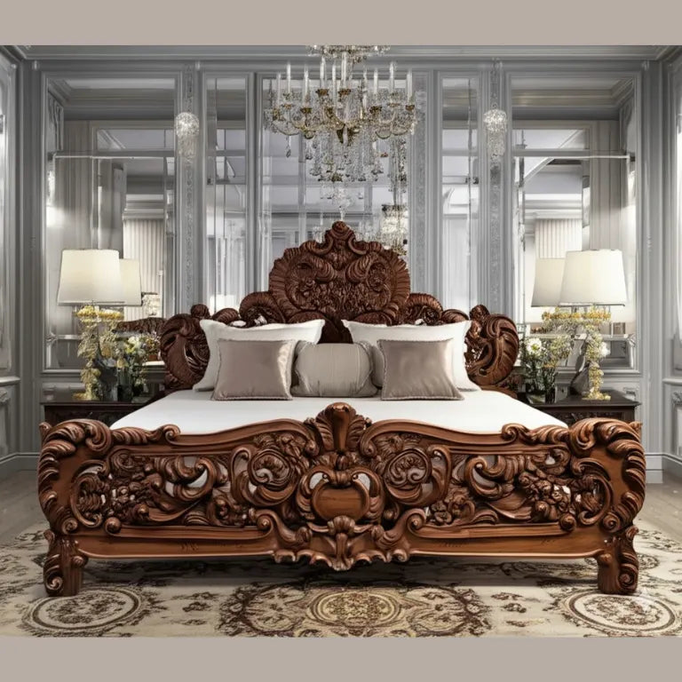 Premium Teak Wood Double Bed with Headboard | Wooden Double Bed