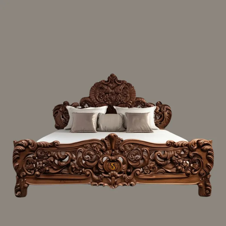 Premium Teak Wood Double Bed with Headboard | Wooden Double Bed