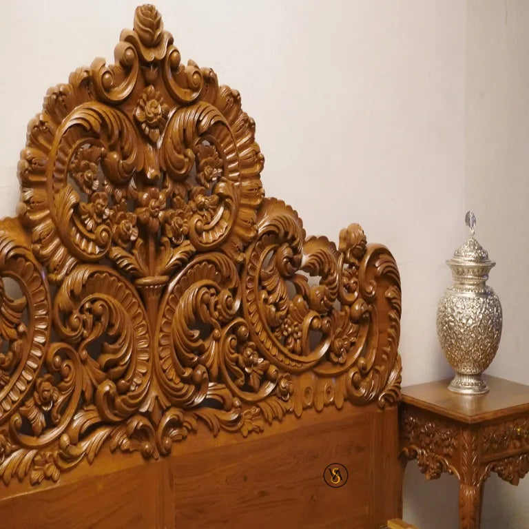 Premium Teak Wood Double Bed with Headboard | Wooden Double Bed