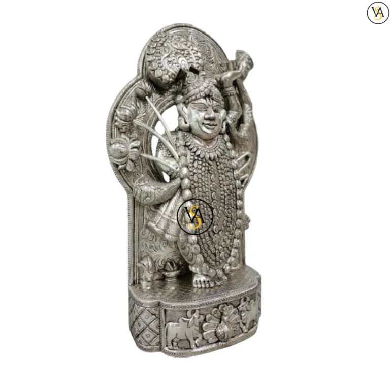 Front view of 30-inch pure silver Shrinathji idol