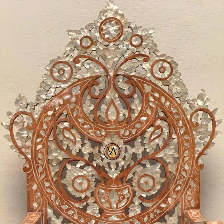 Royal throne chair with beautiful mother of pearl inlay work – front view