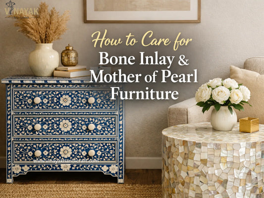 Luxury bone inlay and mother of pearl furniture in home interior