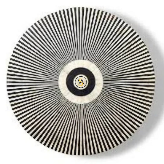 Bone Inlaid Round Optical Design Coffee Table Black