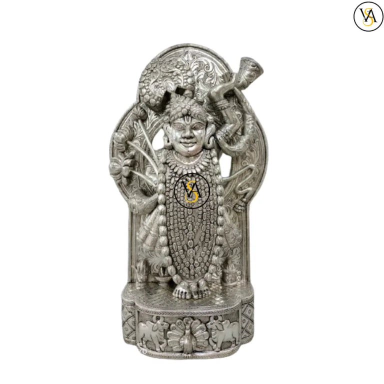 Handmade Silver God Shrinathji Idol Figure Statue | Pure Silver Shreenathji Idol | Silver Shrinathji Murti