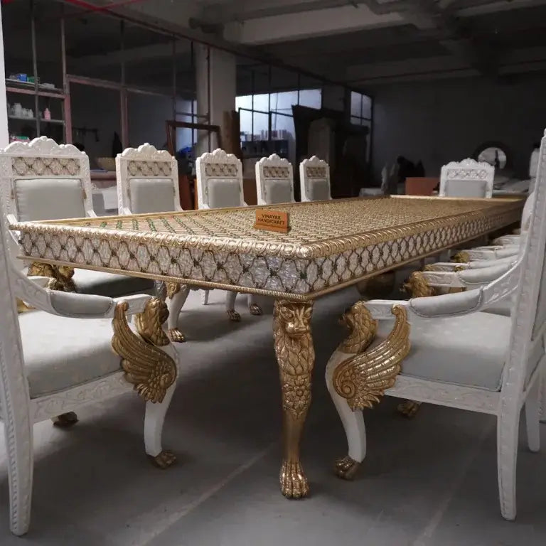 Handcrafted Maharaja’s Mother of Pearl Dining Set | Luxury Dining Table with Chairs