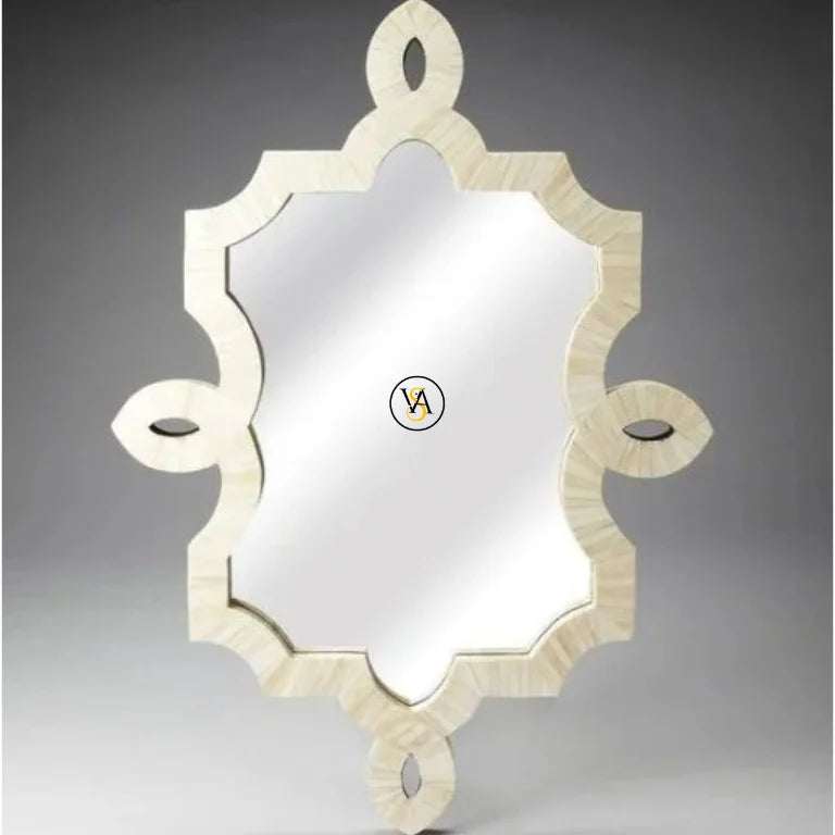 Bone Inlay Decorative Wall Mirror | Unique Vintage Mirror | White Dressing Mirror | Free Mirror