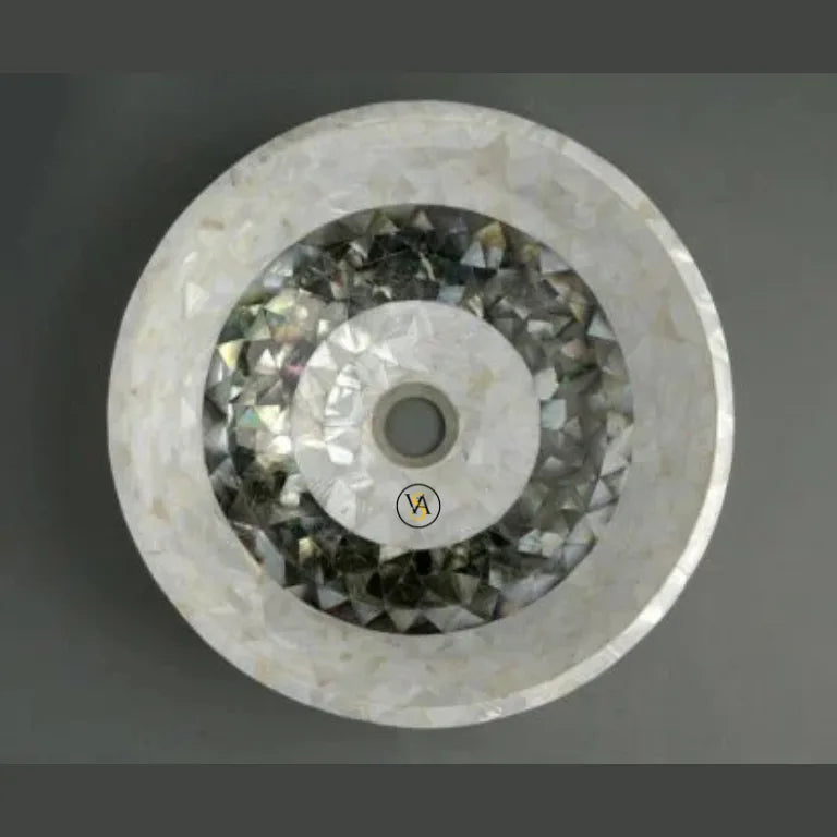 Mother of Pearl Inlay Wash Basin | Black & White Ring Design