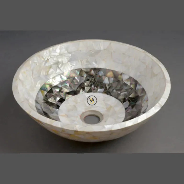 Mother of Pearl Inlay Wash Basin | Black & White Ring Design