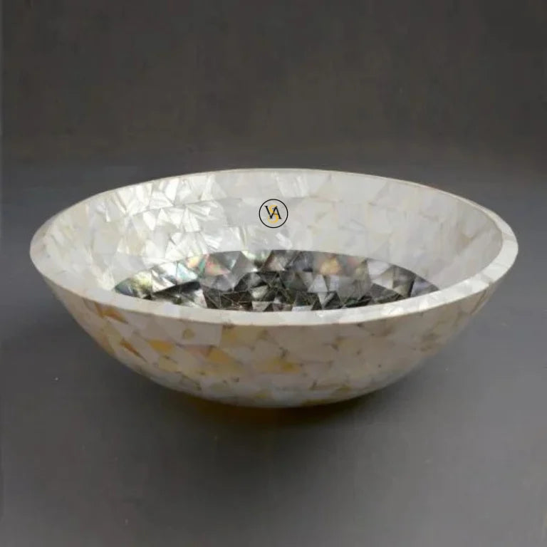 Mother of Pearl Inlay Wash Basin | Black & White Ring Design