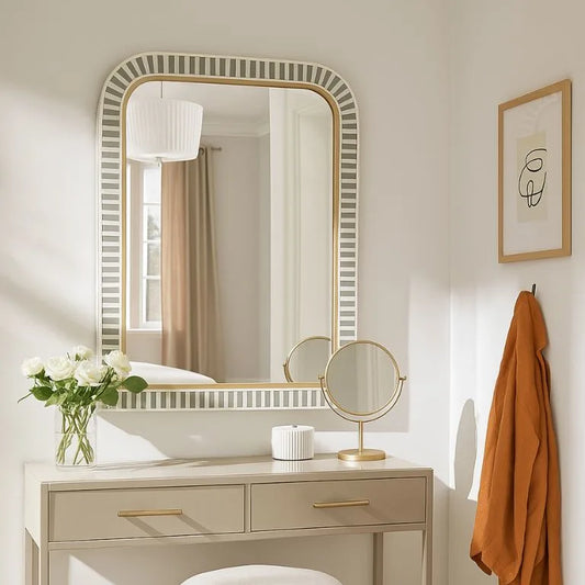 Luxury Bone Inlay Dressing Mirror with Waterfall Design – Elegant Wall Mirror in Living Room