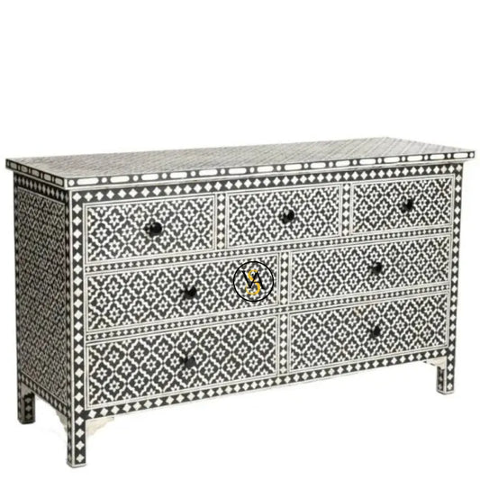 Black Color Bone Inlay Arctic Chest Of 7 Drawers