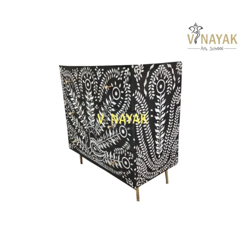 Handcrafted Black Mother of Pearl Inlay Sideboard Cabinet – Side Angle