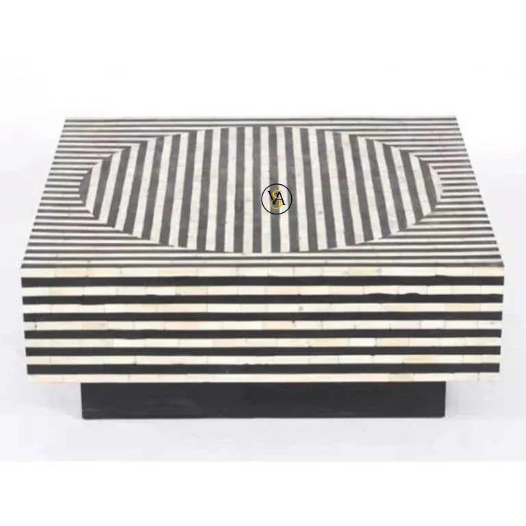 Black and White Illusion Pattern Inlay Coffee Table – side view