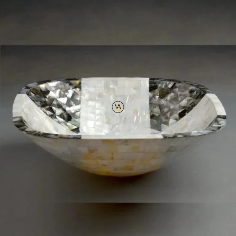 Side angle of Mother of Pearl Black & White Wash Basin