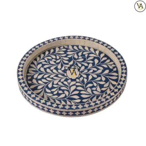Bone inlay round tray for home decor