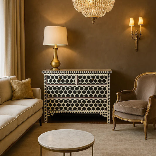 Bone four Drawer Chest Honeycomb Design Black Color