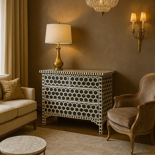 Bone four Drawer Chest Honeycomb Design Black Color
