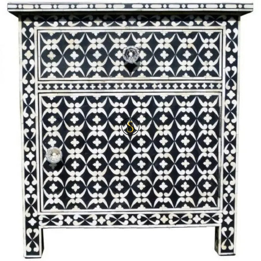 Handcrafted Bone Inlay Cabinet with Floral Pattern – Front View