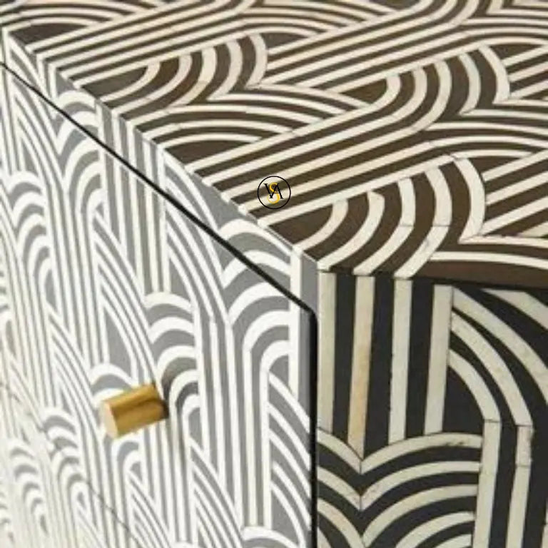 Bone inlay buffet table closeup view 