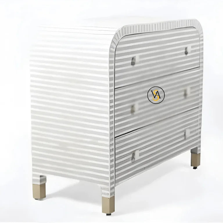 Bone inlay waterfall chest dresser side view